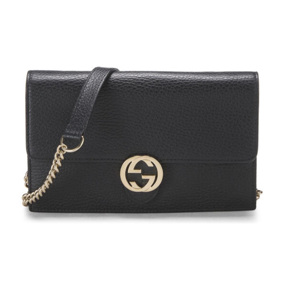 GUCCI BLACK LEATHER WALLET ON CHAIN